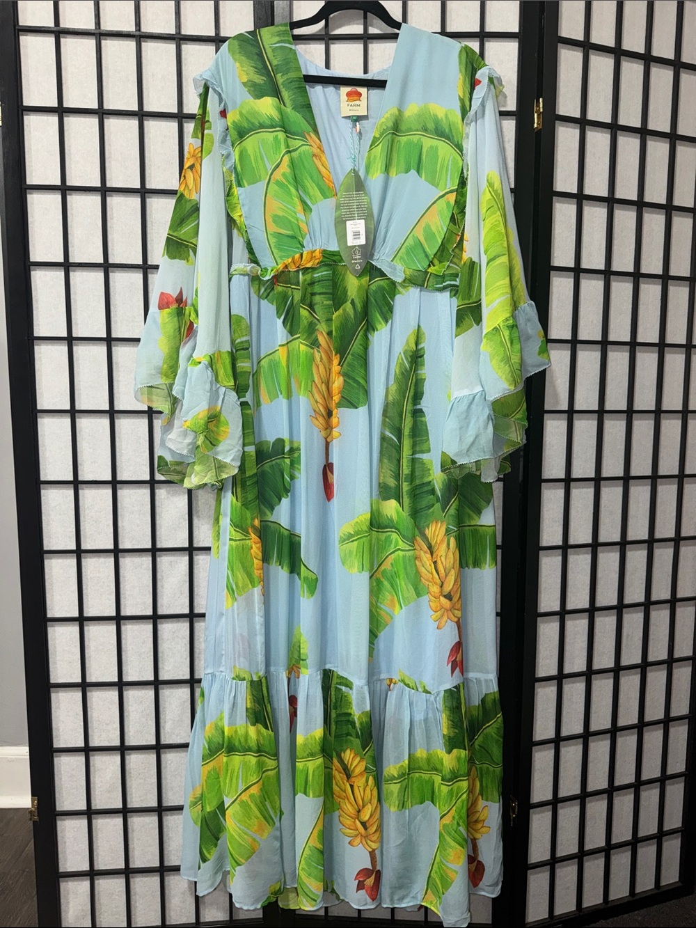 🍌🌿 FARM Rio size XL Fresh Bananas Butterfly Sleeve Maxi Dress 🌿🍌 - Picture 10 of 16